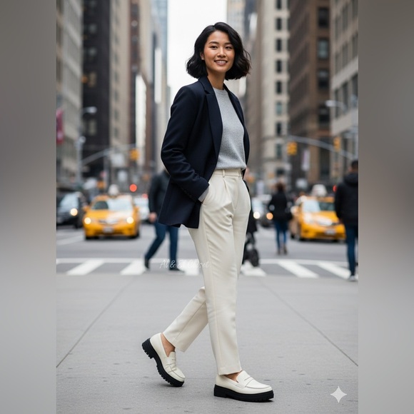 Quince Italian Leather Lug Sole Loafers Bone Ivory Platform Shoes Size 8.5 NWB - Picture 3 of 10